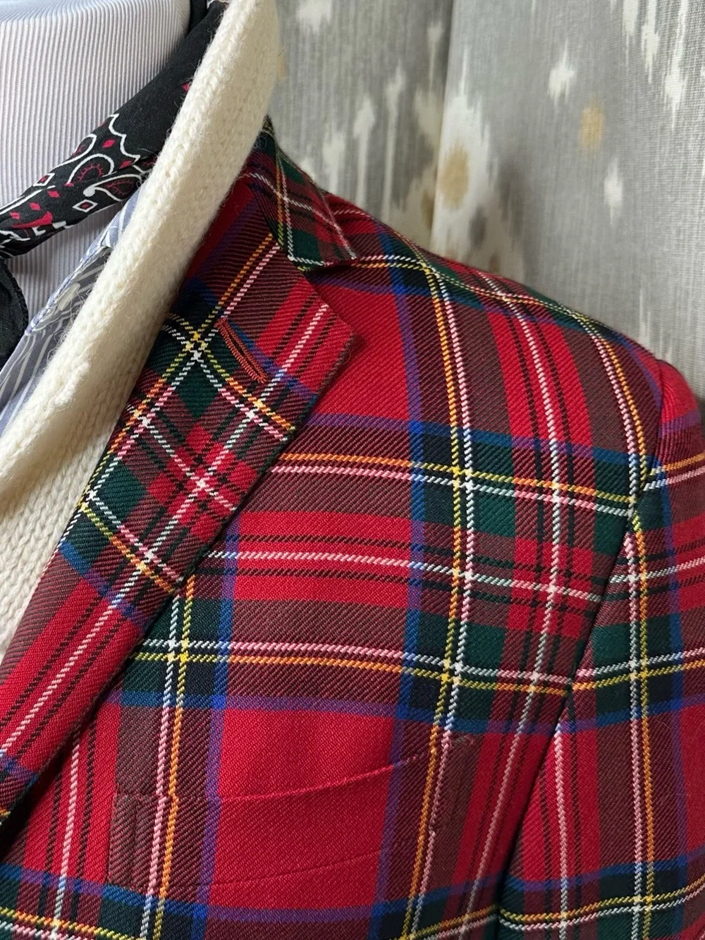 Polo Ralph Lauren Made in Italy Virgin Wool Red Tartan Plaid Blazer 40L